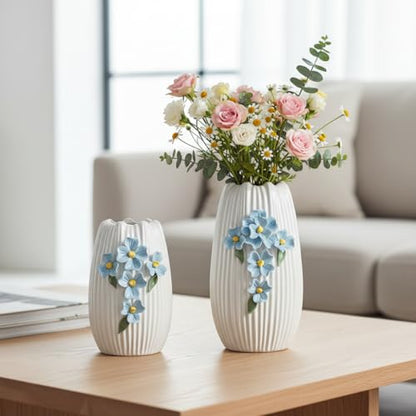 White Ceramic Vase, Boho Vase for Flower, 9 Inch - color: White and Light Blue, size: 9 inch