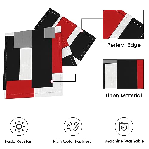 ArtSocket Table Runner and Placemats Set of 6, Geometric Abstract - color: Geometric Red