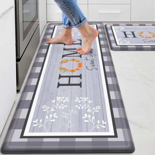 Kitchen Mats 2PCS, Anti Fatigue Rugs, 17.3x30+17.3x47.2in, Grey - color: Grey, size: 17.3’’x 30’’+ 17.3’’x 47.2’’