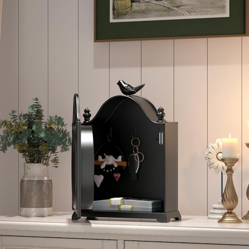 Vintage Bird Mantel Clock with Hidden Safe, Antique Black Style