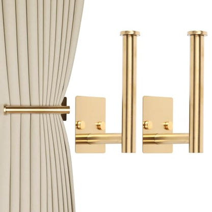 2 Pack No Drill Curtain Holdbacks Adhesive Curtain Tiebacks, Gold - color: Gold