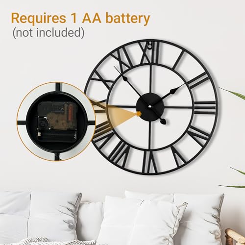 20 Inch Large Wall Clock, Silent Non Ticking, Roman Numerals - size: 20 inches(Medium Wall Clock)