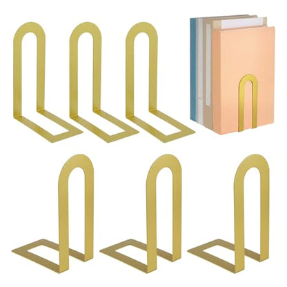 Chunful 6 Pcs Gold Metal BookEnds Shelves, 5.5 x 3.75 x 2.25 in - color: Gold, size: 5.5*3.75*2.25inch