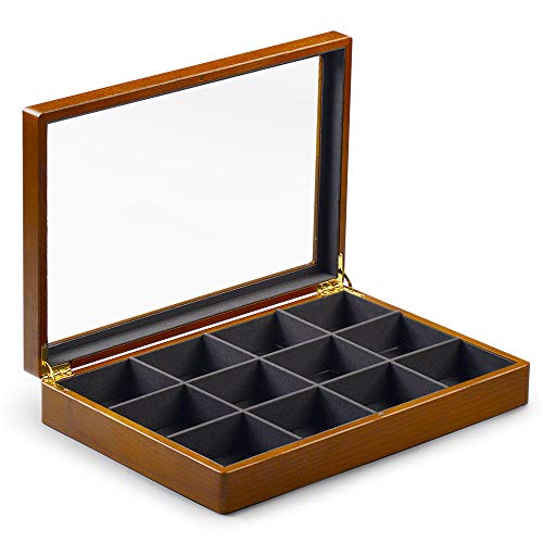Oirlv 12 Grids Vintage Solid Wood Jewelry Box Microfiber Lining Earrings Bracelets Necklace Storage Jewelry Drawer Organizer Tray with Lid - size: Grey 12 Grids Box