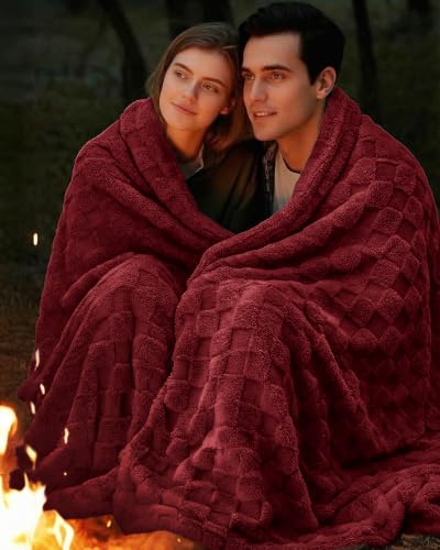 Utopia Bedding Plush Checkered Fleece Blanket Burgundy Throw, 50x60 Inch - color: Burgundy, size: Throw