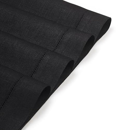 Signature Linen™ by D'Moksha, Black Placemats Set of 6, 14 x 19 Inch, 100% Pure Linen Table Mats, Hemstitch, Machine Washable Cloth Placemats- Fall, Weddings, Outdoor Hosting - color: Black, size: Set of 6 (14 X 19 Inch)