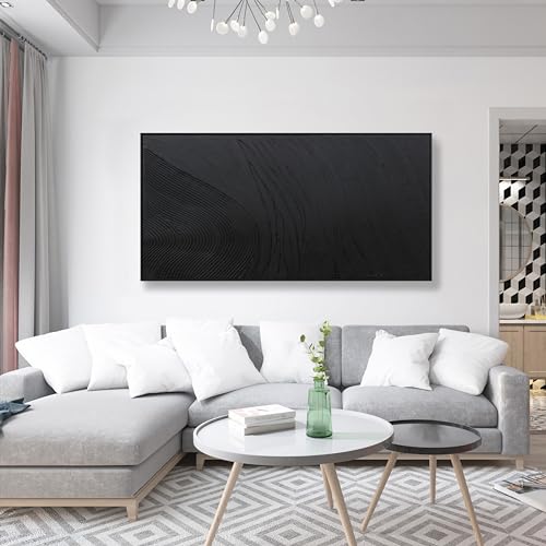 Framed Black Hand Painted Abstract Wall Art For Living Room 24"X 48" - color: Black, size: 48"L x 24"W