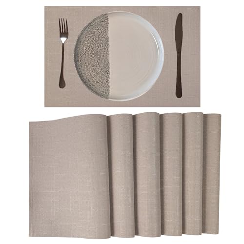 Placemats Set of 6 for Dining Table, Woven Cloth Washable placemats, Table Mats for Dining Table 12"x18"(Light Brown) - color: Light Brown Plain, size: 6 pcs
