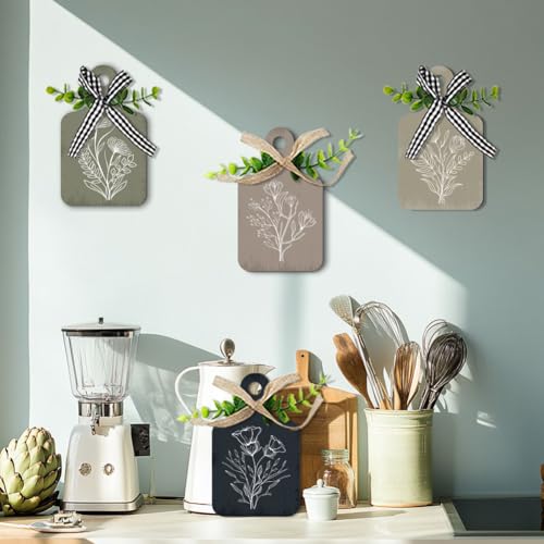 PH PandaHall 4pcs Kitchen Wooden Hanging Signs, Wall Decor Wood Sign Flower Kitchen Signs Wall Decor Hanging Plaques Farmhouse Sign Wood Bar Sign for Home Kitchen Dining Living Room Bar Cafe Art Decor