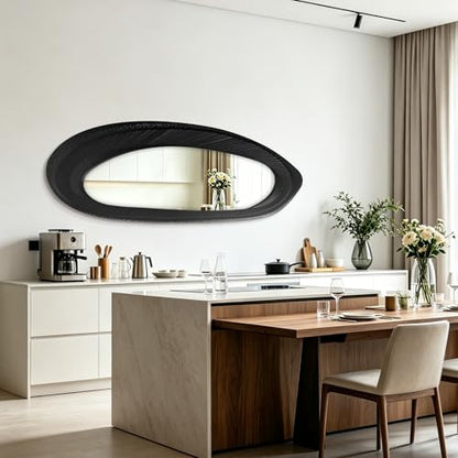 POZINO 63"x26" Irregular Full Length Mirror, Asymmetrical Oval Wall Mirror - size: 63"L x 26"W