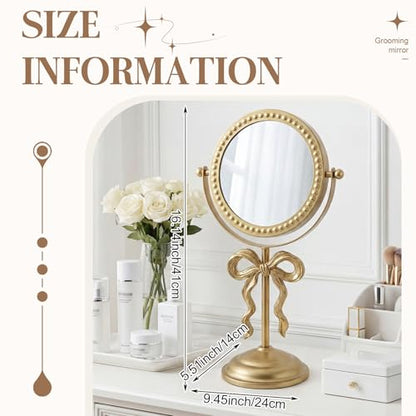 Novabright 7" Golden Bow Vanity Mirror, Swivel Makeup Mirror Stable Base