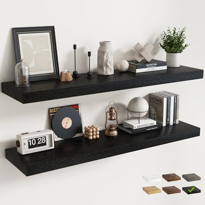 40 Inch Floating Shelves, 9"Deep Wall Shelf, 60 Lbs Capacity, Black, 2pcs - color: Black, size: 40"Wx9"Dx1.5"H