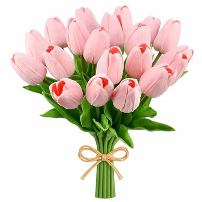 Mandy's 20 Stems Light Pink Artificial Tulip Flowers for Home Centerpieces - color: Light Pink 20pcs