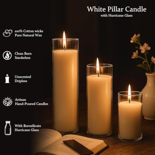 12 PCS Pillar White Candles in Glass,Hurricane Candles,Wedding Cylinder Candle,3 Different Lengths 2 x 3/6/8 Inch (4 Each),Creating an Atmosphere Suitable for Various Outdoor Activities. - size: 12