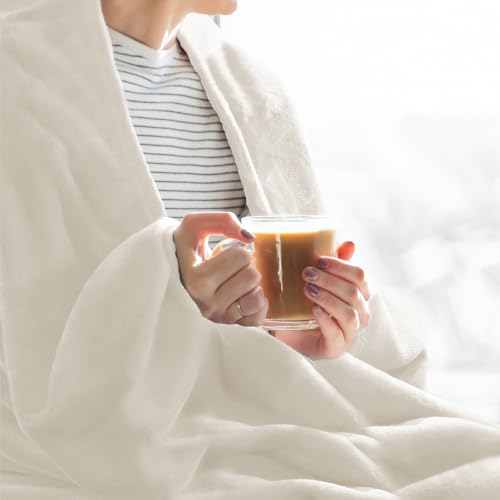 Elegant Throw Blanket for Couch & Sofa, All-Season Lightweight Fleece Blanket, Luxury Soft Cozy Fuzzy Throw for Her Him, White, 50 x 56 Inches