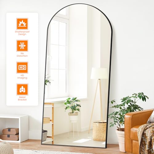 Arched Full Length Mirror, 75"x35" Standing Body Mirror for Wall, Black - color: Matte Black, size: 75"L x 35"W