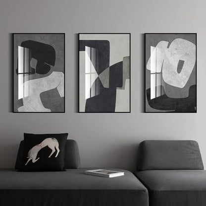 QKF 3Pcs Black White Gray Abstract Geometric Crystal Framed Canvas Wall Art - color: Black, White, Dark Gray, size: 16" X 24" X 3 pieces