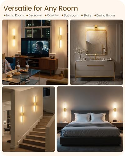 27.6" Wireless Battery Operated Wall Sconces Set of 2, Modern Rechargeable Lamp with Remote, 360° Rotation, 10000mAh, Touch Dimmable Lights for Bedroom, Living Room, Hallway, Gold D06YBP205 - color: Gold, size: 27.6 Inches