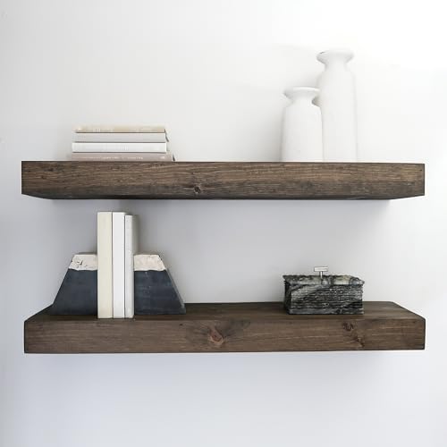 Urbandi Modern Floating Shelves 3 Inches Thick for Wall, Wide Shelves for Kitchen, Living Room, Bedroom, and Bathroom, Natural Pine Wood, Rustic Wooden Shelf, (Set of 2) (Jacobean, 36Lx3Hx6D) - color: Jacobean, size: 36Lx3Hx6D