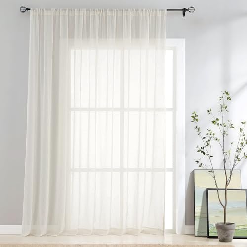 FMFUNCTEX Beige Linen Sheer Curtains,100X108 Inches,Extra Wide, 1 Panel - color: Rod Pocket| Natural, size: 100"W x 108"L (Pack of 1)