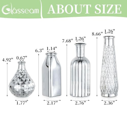 Glasseam Silver Glass Vase for Single Flower: 8 Pcs Small Decorative Vases - size: 8pcs