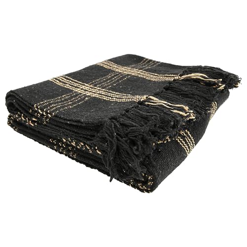 Plaid Black & Tan Fringed Woven Cotton Blend Throw (Pack of 4) - color: Black, size: (Pack of 4)