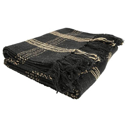 Plaid Black & Tan Fringed Woven Cotton Blend Throw (Pack of 4) - color: Black, size: (Pack of 4)