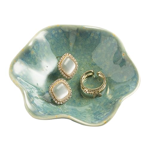 Ceramic Ring Dish, Jewelry Trinket Tray for Rings and Earrings - color: Cyan Surface