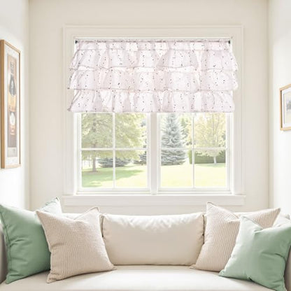 jinchan Mini Pom-Pom Ruffled Valance for Windows 18 Inch 1 Panel Red - color: Dottie Blush Meadow