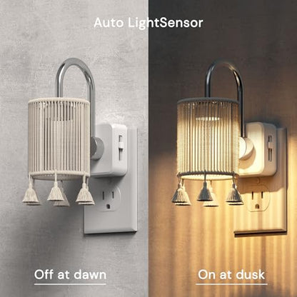 L LOHAS LED Night Lights Plug into Wall, Boho Fabric Cylinder Night Light - color: Silver pole -3000k, size: 2 Pack