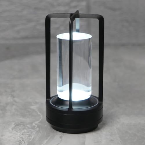 Rechargeable Crystal Table Lamp, 3-Color Touch LED, Black - color: Black