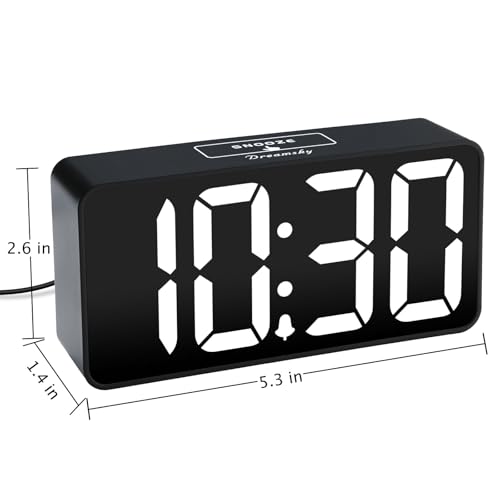 DreamSky Small Digital Alarm Clock for Bedroom, Large Big Numbers Display - color: Black Case White Digits