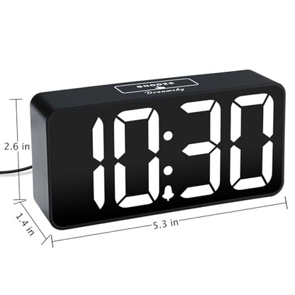 DreamSky Small Digital Alarm Clock for Bedroom, Large Big Numbers Display - color: Black Case White Digits