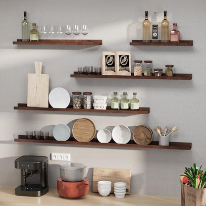 SAUMONIERES Picture Ledge Shelf Floating Book Shelves Set of 2 Wall Mounted Solid Wood for Bedroom Bathroom Living Room Kitchen, 24 Inch Walnut - color: Walnut, size: 24 inch
