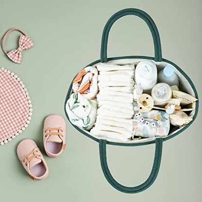 XUANGUO Large Cotton Rope Baby Diaper Caddy Organizer Basket Dark Green - color: Dark green, size: Large