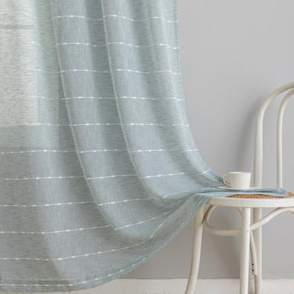 Blue Sheer Curtains 63 Inches Boho Striped Faux Linen 2 Panels - color: Blue, size: 52"W x 63"L (Pack of 2)