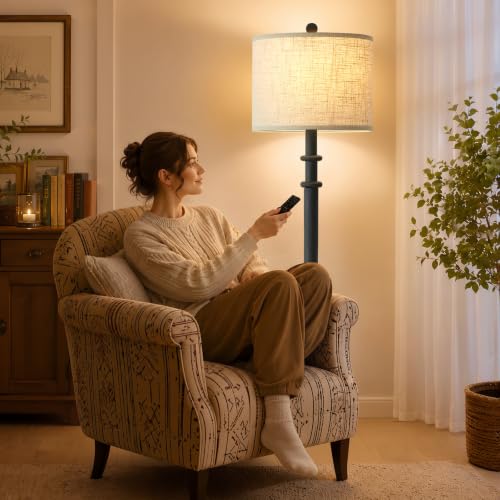 EJIAXIN Floor Lamps for Living Room - 60" Resin Farmhouse Tall Standing Lamp with Remote & Adjustable Color Temperatures - color: Farmhouse Black