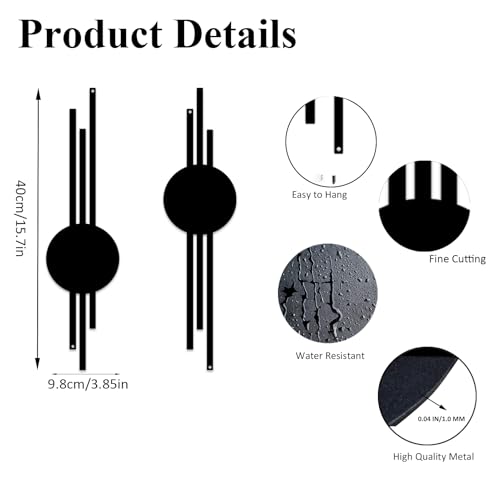 DUOOLN 2 Pcs Abstract Metal Wall Decor, Geometrical Single Line Art-Black - color: Black - Round Geometry