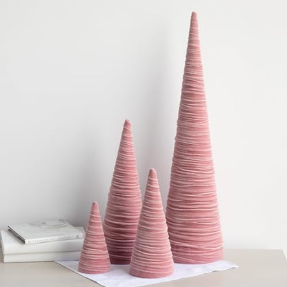 Your Heart's Content Blush Velvet Trees Set of 4, Cozy Bookshelf Teen Girl, Coquette Room Decor, Aesthetic, Valentine Table Accent, Pink Cozy Mantel, Tabletop Tree (Blush) - color: Blush