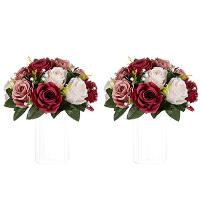 NUPTIO Artificial Flower Centrepieces for Tables: Fake Rose Balls, 2 Pcs - color: Burgundy & Dusty Rose & Creamy White, size: 2 Pcs