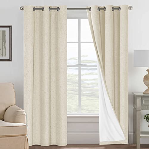 H.VERSAILTEX 100% Blackout Curtains for Bedroom Thermal Insulated Linen Textured Curtains Heat and Full Light Blocking Drapes Living Room Curtains 2 Panel Sets, Bleached Sand, 42x84 Inch - color: Bleached Sand, size: 42"W x 84"L (Pack of 2)