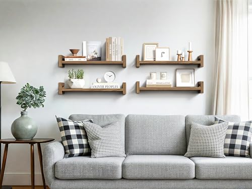 Solid Wood Floating Shelf, 16" Wall Shelf for Room, Rustic Walnut, 3 Pack - color: Walnut Brown, size: 16 inch