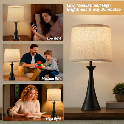 Touch Table Lamps Set of 2, 21" Bedside Lamps with USB C+A, Black - color: Black 2pcs
