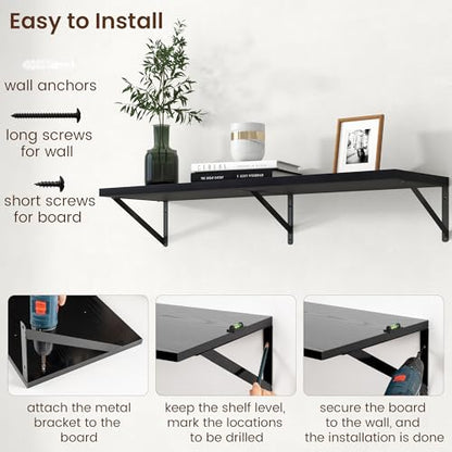 Axeman Deep Floating Shelves - 40 Inch Black Floating Shelves Set of 2-12 Inch Deep Wood Wall Shelves for Living Room Bathroom Kitchen - color: Black, size: 40W x 12D