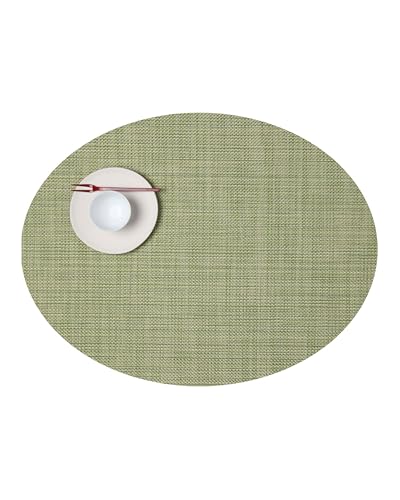 Chilewich Mini Basketweave Placemats, Woven Oval Placemats Set of 4 - color: Dill, size: 14"x19.25"