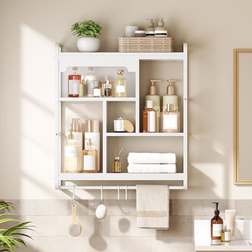 HOOBRO Gaming Floating Shelves for Wall, 26.4" LED wall Shelf Display Rack - color: White