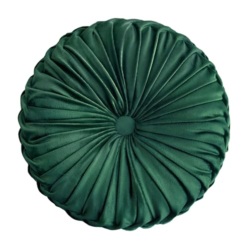 Teieas Round Throw Pillow Velvet Pleated Round Pillow Cushion - color: Emerald