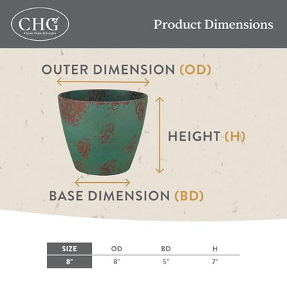 Vogue Resin Planter, Pottery Finish Garden Pot, 8” Patina Copper