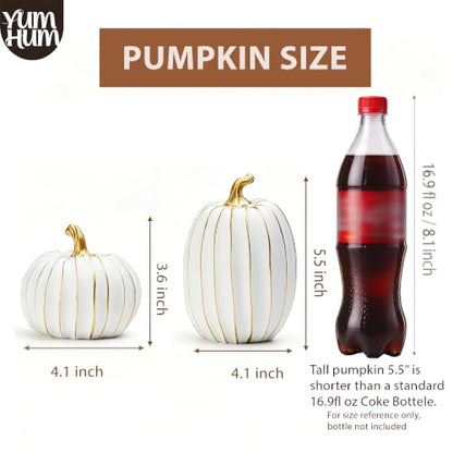2Pcs Resin Pumpkin Figurines, Gold Stripe Fall Thanksgiving Decor - style: Gold Stripe Pumpkin