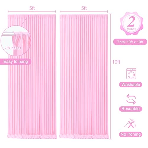 10 x 10 Baby Pink Backdrop Curtains with Lights String for Party - color: Baby Pink, size: W5' x H10'(2 panels)